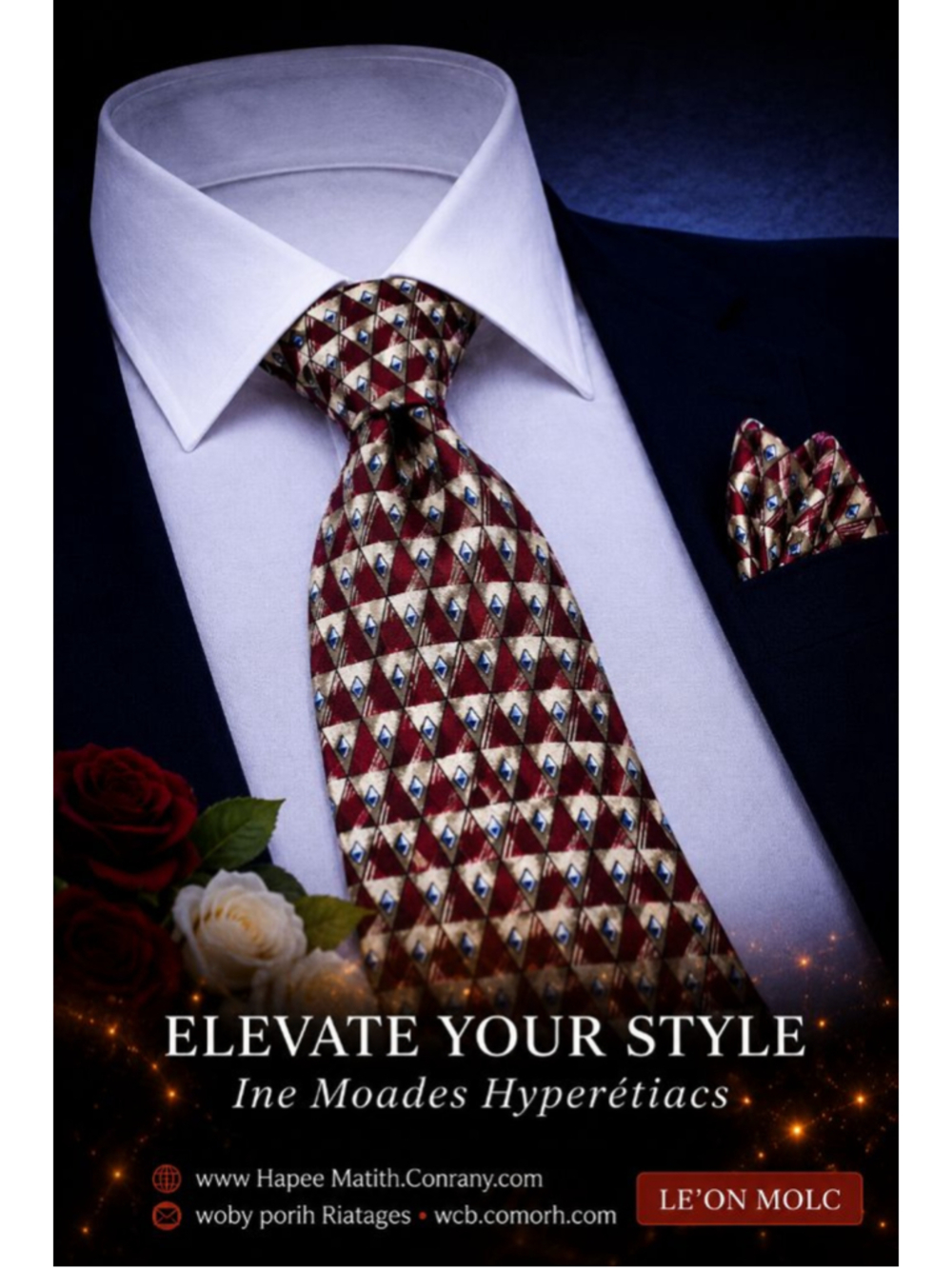 Albert Nipon Red Beige Geometric Men's Silk Tie